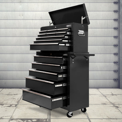 Giantz 14 Drawer Tool Box Cabinet Chest Mechanic Garage Storage Trolley Black TB-14DR-CH-RO-BK