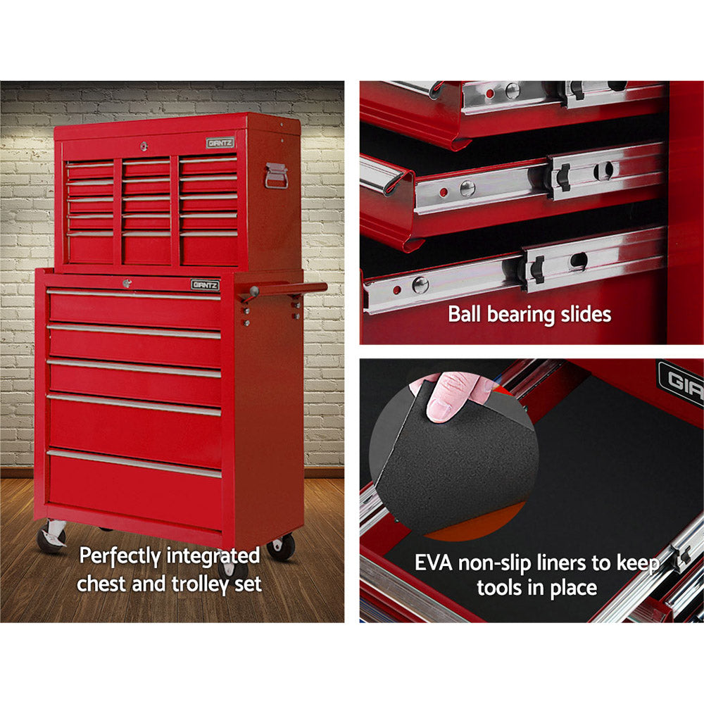 Giantz 14 Drawer Tool Box Cabinet Chest Mechanic Garage Storage Trolley Red TB-14DR-CH-RO-RED