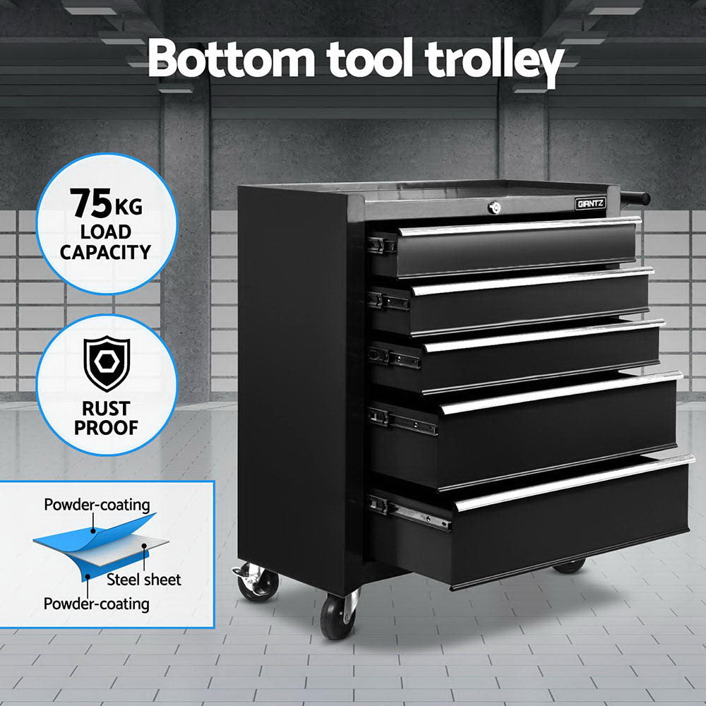 Giantz 15 Drawers Tool Chest Trolley Toolbox 2-in-1 Storage Black TB-15DR-105-BK