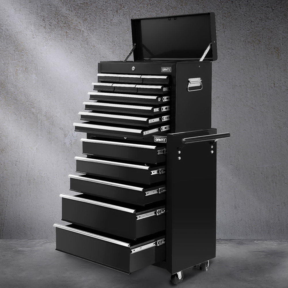 Giantz 15 Drawers Tool Chest Trolley Toolbox 2-in-1 Storage Black TB-15DR-105-BK