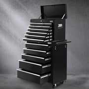 Giantz 15 Drawers Tool Chest Trolley Toolbox 2-in-1 Storage Black