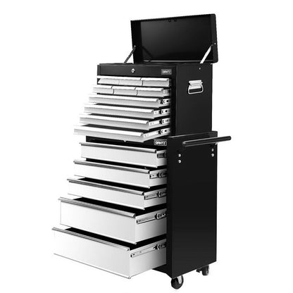 Giantz 15 Drawers Tool Chest Trolley Toolbox 2-in-1 Storage Black& Grey TB-15DR-105-BKGY
