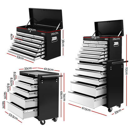 Giantz 15 Drawers Tool Chest Trolley Toolbox 2-in-1 Storage Black& Grey TB-15DR-105-BKGY