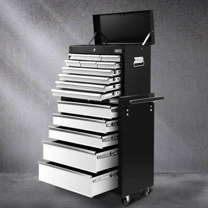 Giantz 15 Drawers Tool Chest Trolley Toolbox 2-in-1 Storage Black& Grey TB-15DR-105-BKGY