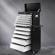 Giantz 15 Drawers Tool Chest Trolley Toolbox 2-in-1 Storage Black& Grey