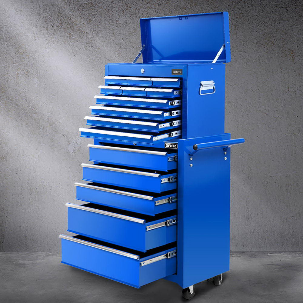Giantz 15 Drawers Tool Chest Trolley Toolbox 2-in-1 Storage Blue TB-15DR-105-BL