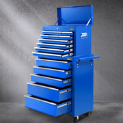 Giantz 15 Drawers Tool Chest Trolley Toolbox 2-in-1 Storage Blue