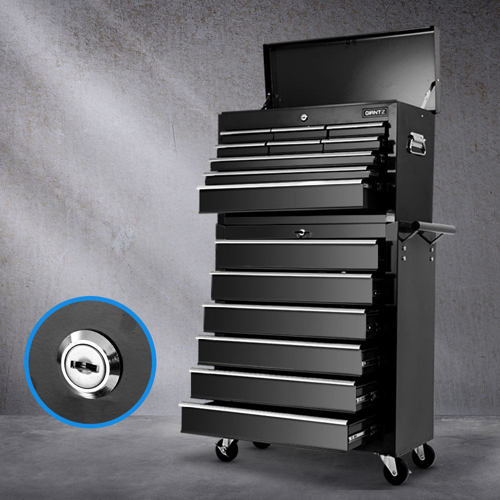 Giantz 15 Drawer Tool Box Cabinet Chest Trolley Toolbox Garage Storage Box TB-15DR-96-BK