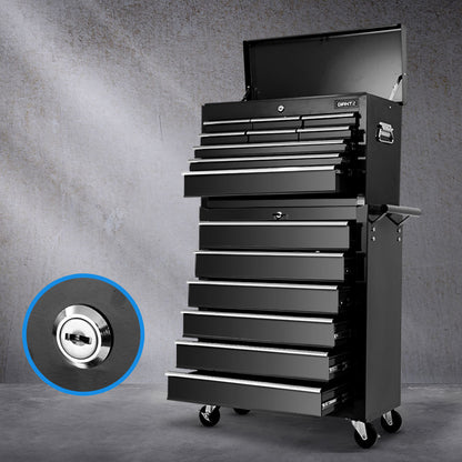 Giantz 15 Drawer Tool Box Cabinet Chest Trolley Toolbox Garage Storage Box TB-15DR-96-BK