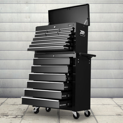 Giantz 16 Drawer Tool Box Cabinet Chest Trolley Toolbox Garage Storage Box TB-16DR-106-BK