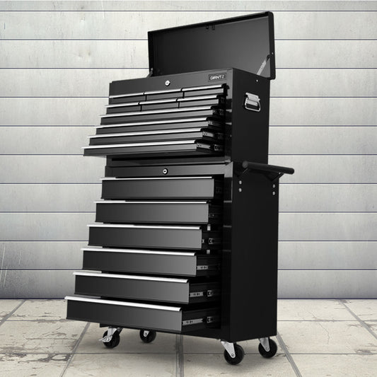 Giantz 16 Drawer Tool Box Cabinet Chest Trolley Toolbox Garage Storage Box TB-16DR-106-BK