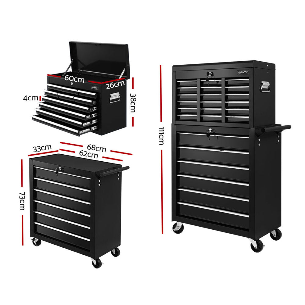 Giantz 16 Drawer Tool Box Cabinet Chest Trolley Toolbox Garage Storage Box TB-16DR-106-BK