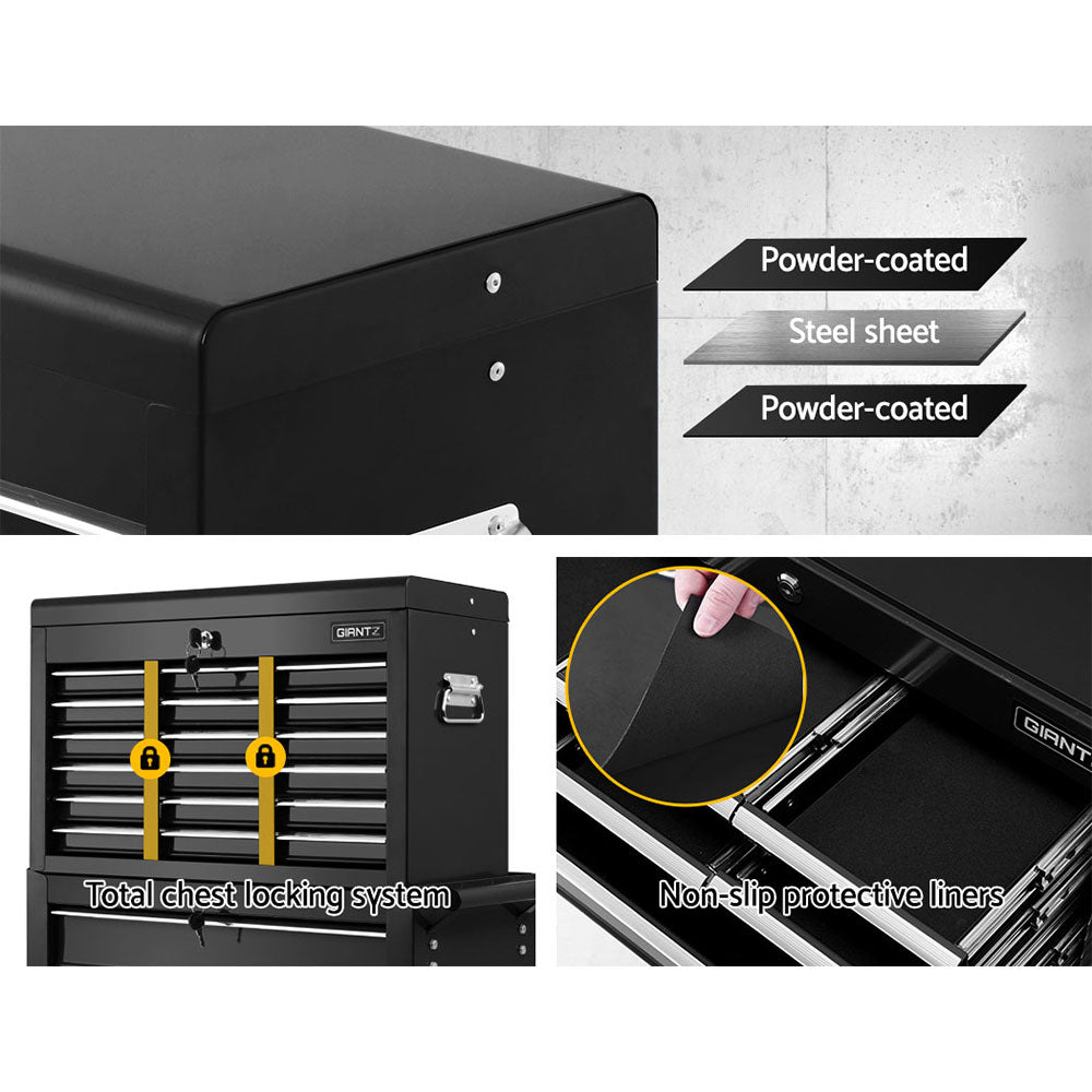 Giantz 16 Drawer Tool Box Cabinet Chest Trolley Toolbox Garage Storage Box TB-16DR-106-BK