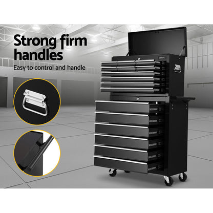 Giantz 16 Drawer Tool Box Cabinet Chest Trolley Toolbox Garage Storage Box TB-16DR-106-BK