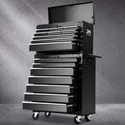 Giantz 16 Drawer Tool Box Cabinet Chest Trolley Toolbox Garage Storage Black TB-16DR-BK