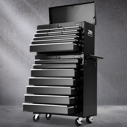 Giantz 16 Drawer Tool Box Cabinet Chest Trolley Toolbox Garage Storage Black TB-16DR-BK