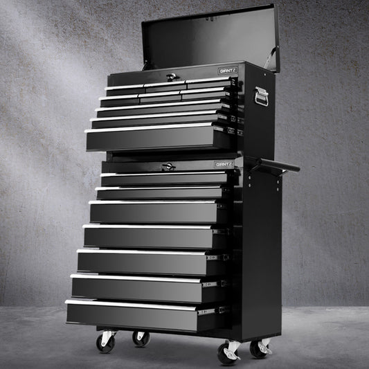 Giantz 16 Drawer Tool Box Cabinet Chest Trolley Toolbox Garage Storage Black TB-16DR-BK