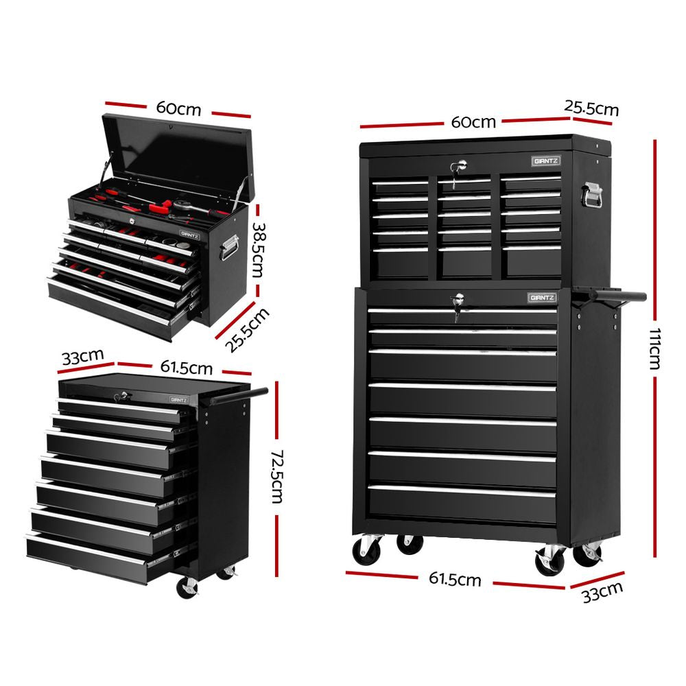 Giantz 16 Drawer Tool Box Cabinet Chest Trolley Toolbox Garage Storage Black TB-16DR-BK
