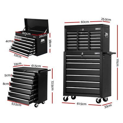 Giantz 17 Drawer Tool Box Cabinet Chest Trolley Toolbox Garage Storage Box Black TB-17DR-107-BK