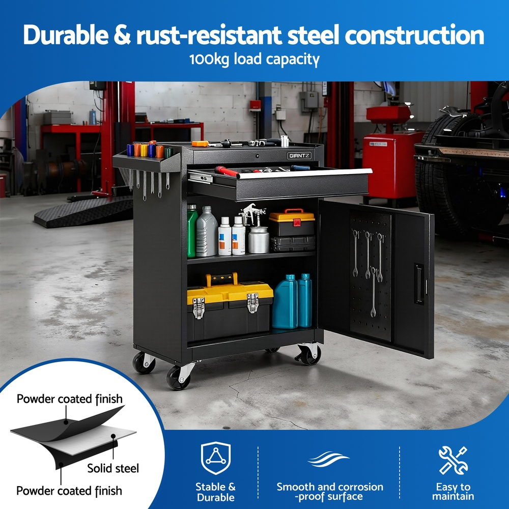 Giantz Tool Chest Trolley Cabinet Rolling Toolbox Garage Storage Tools organizer TB-1DR-DOOR-BK