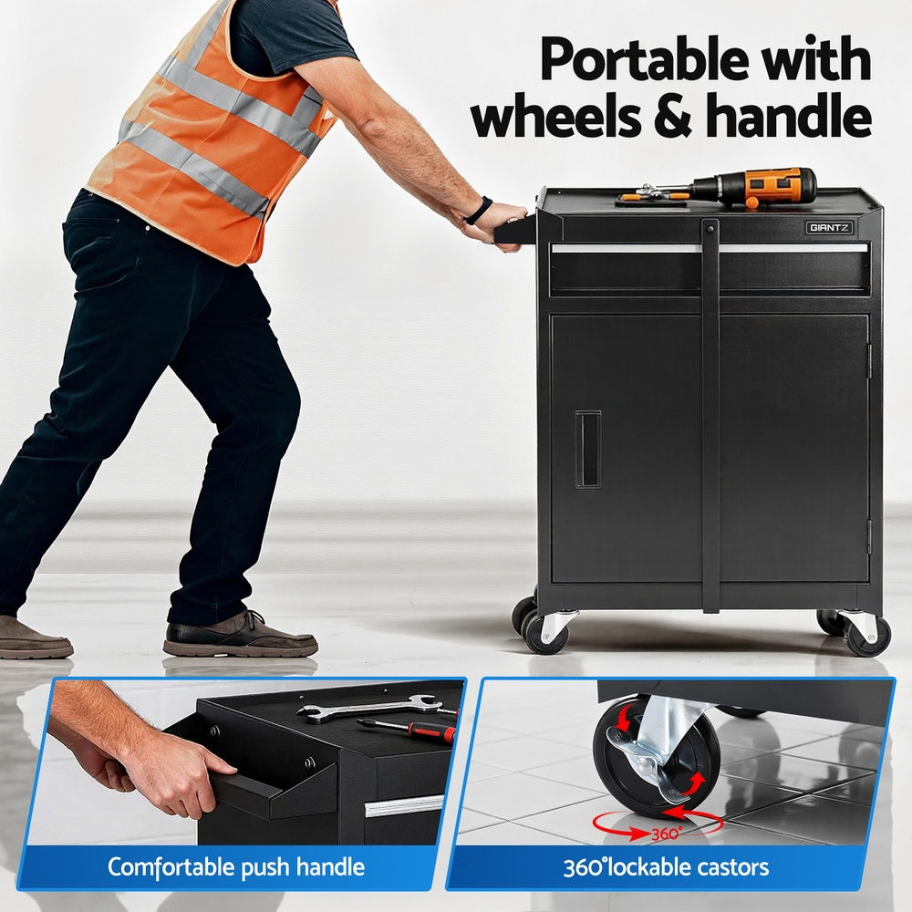 Giantz Tool Chest Trolley Cabinet Rolling Toolbox Garage Storage Tools organizer TB-1DR-DOOR-BK