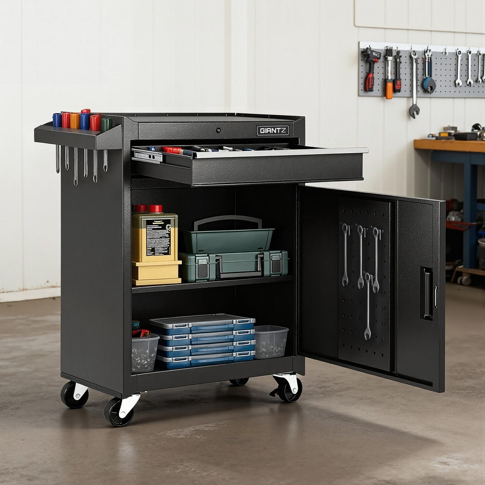 Giantz Tool Chest Trolley Cabinet Rolling Toolbox Garage Storage Tools organizer TB-1DR-DOOR-BK