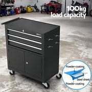 Giantz 3 Drawer Tool Box Chest Cabinet Toolbox Storage Garage Organiser Wheels TB-3DR-DOOR-BK