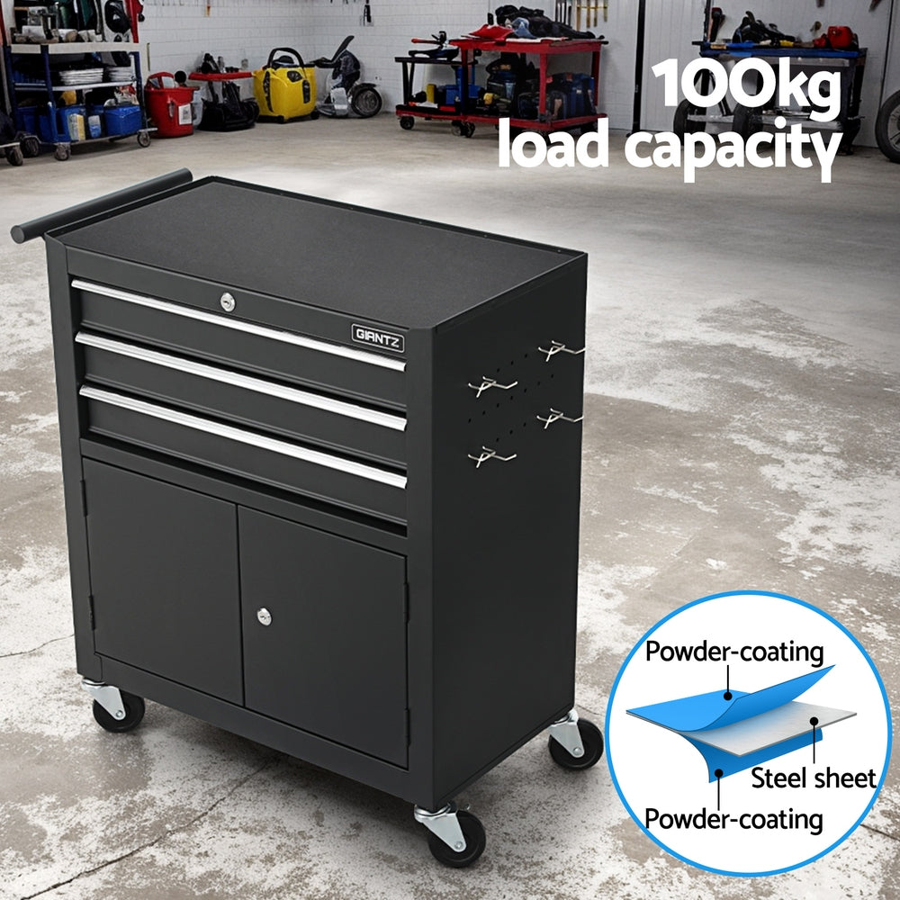 Giantz 3 Drawer Tool Box Chest Cabinet Toolbox Storage Garage Organiser Wheels TB-3DR-DOOR-BK