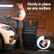 Giantz 3 Drawer Tool Box Chest Cabinet Toolbox Storage Garage Organiser Wheels TB-3DR-DOOR-BK