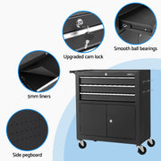 Giantz 3 Drawer Tool Box Chest Cabinet Toolbox Storage Garage Organiser Wheels TB-3DR-DOOR-BK