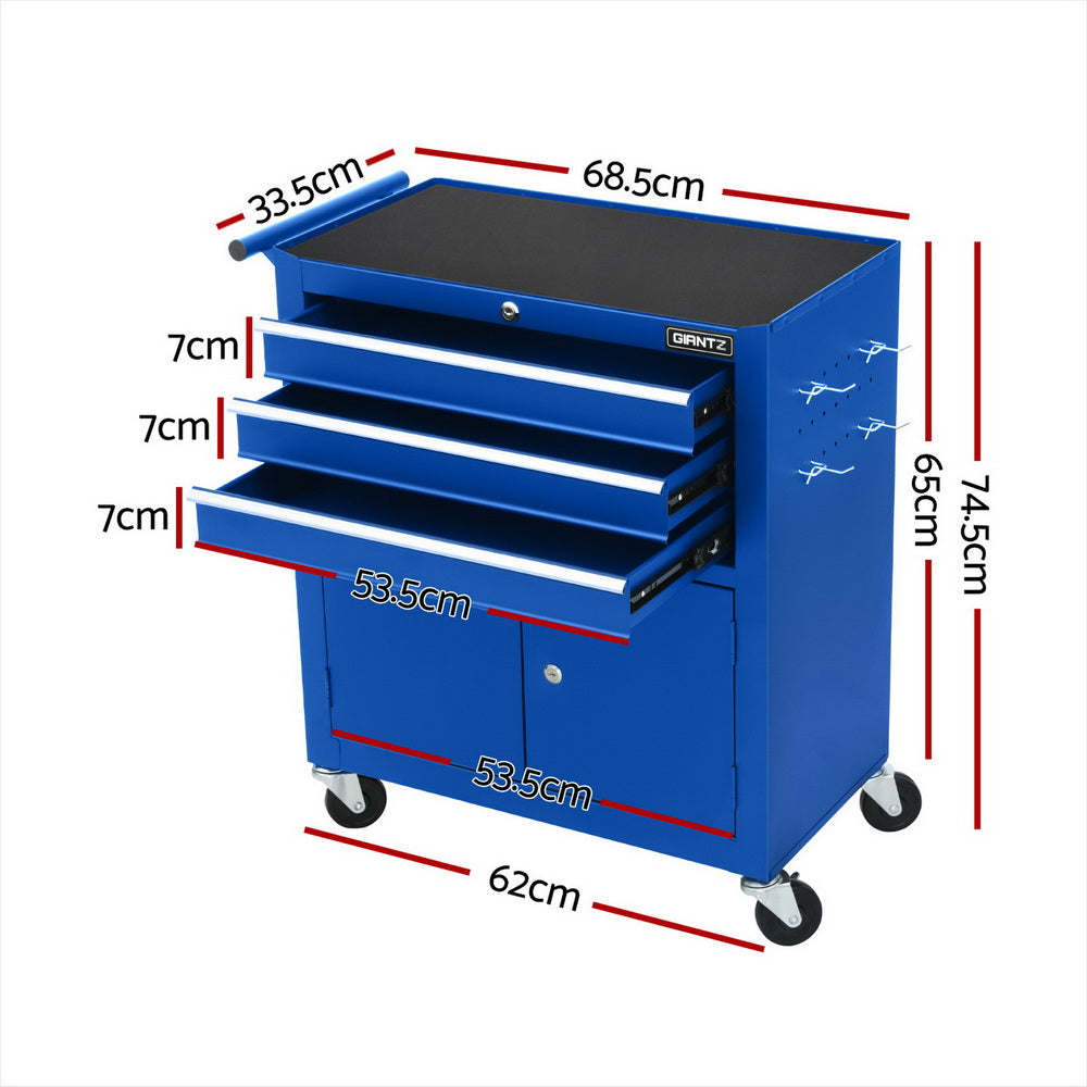 Giantz 3 Drawer Tool Box Cabinet Chest Toolbox Garage Storage Organiser TB-3DR-DOOR-BL