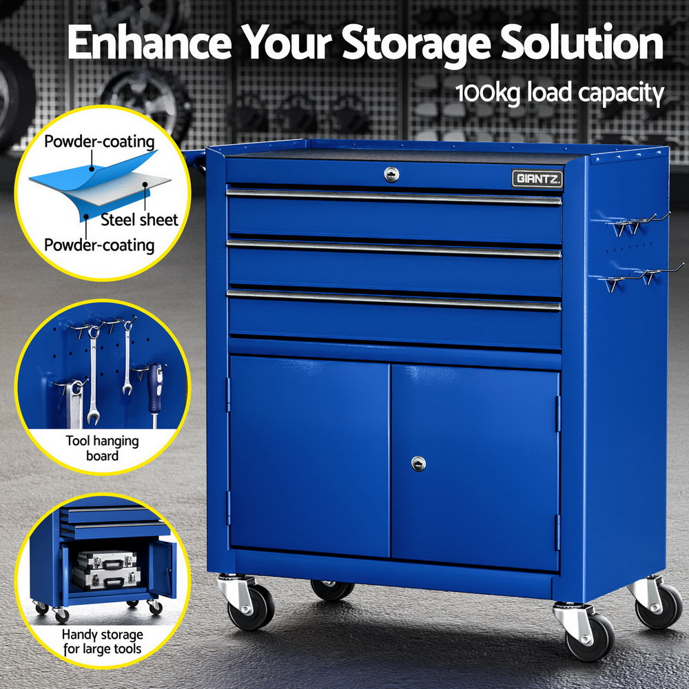 Giantz 3 Drawer Tool Box Cabinet Chest Toolbox Garage Storage Organiser TB-3DR-DOOR-BL