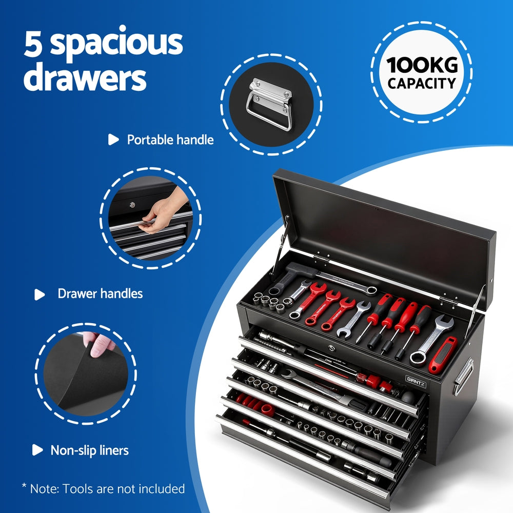 GIANTZ 5 Drawer Tool Chest Box Cabinet Lockable Garage Storage Organiser Black TB-5DR-CHEST-BK