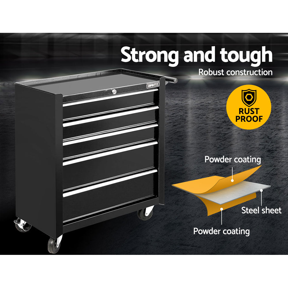 Giantz 5 Drawer Tool Box Cabinet Chest Trolley Box Garage Storage Toolbox Black TB-5DR-ROLL-BK