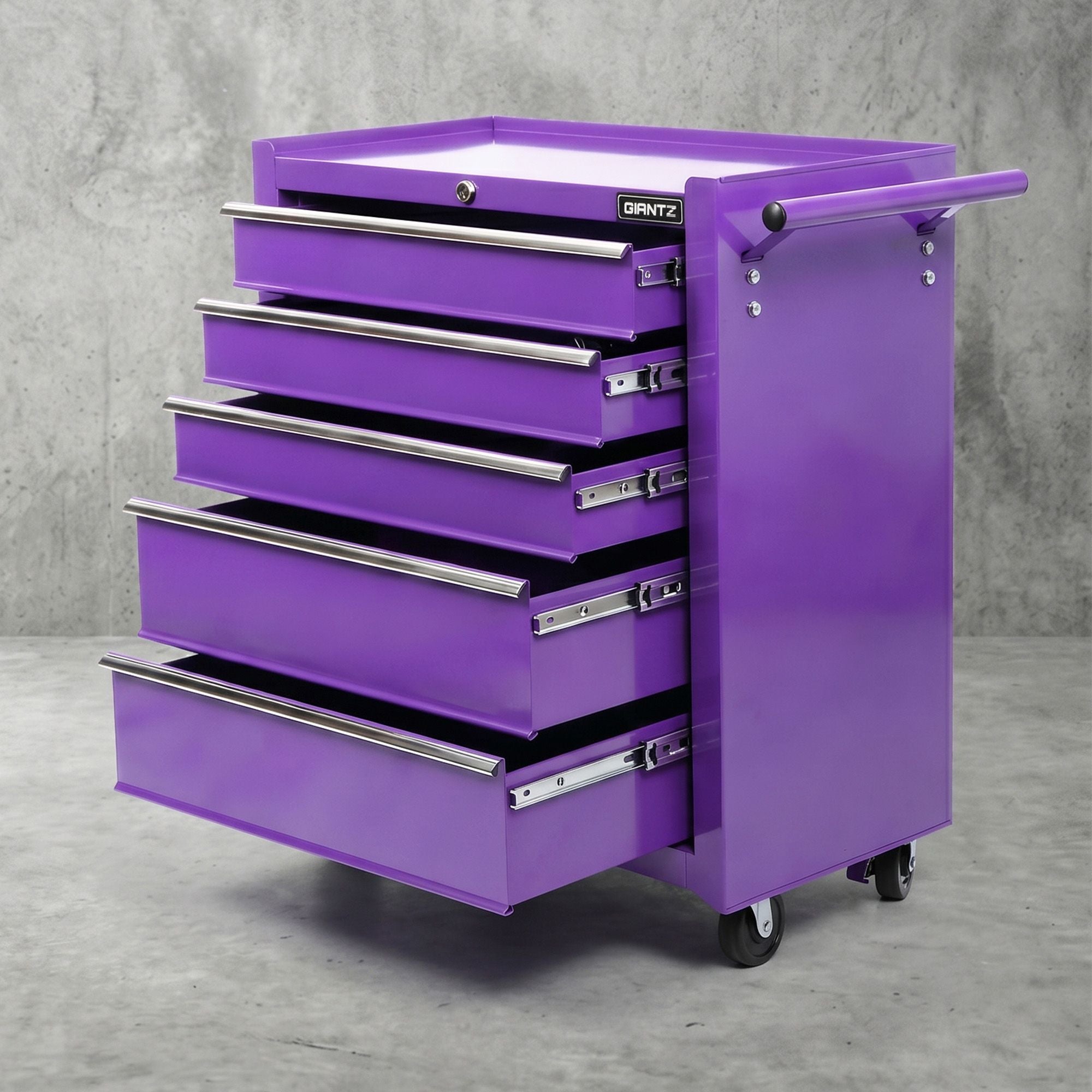Giantz 5 Drawer Tool Chest Trolley Cabinet Toolbox Heavy Duty Garage Storage Organiser Purple TB-5DR-ROLL-PUR
