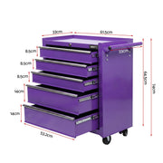 Giantz 5 Drawer Tool Chest Trolley Cabinet Toolbox Heavy Duty Garage Storage Organiser Purple TB-5DR-ROLL-PUR