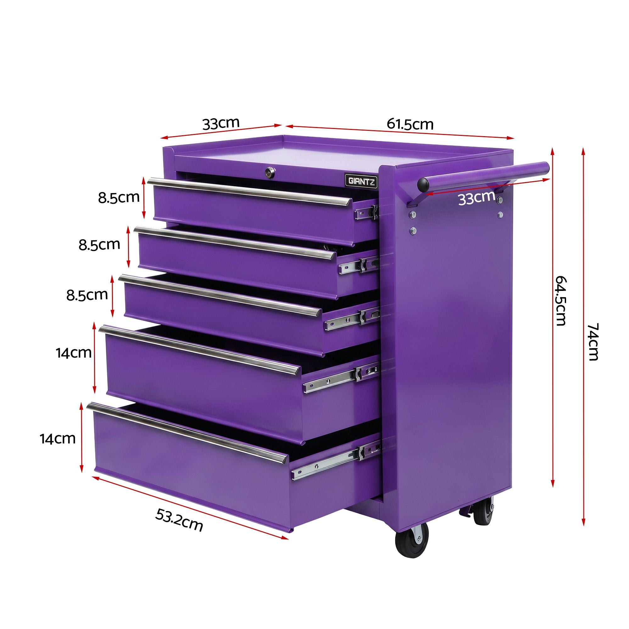Giantz 5 Drawer Tool Chest Trolley Cabinet Toolbox Heavy Duty Garage Storage Organiser Purple TB-5DR-ROLL-PUR