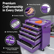 Giantz 5 Drawer Tool Chest Trolley Cabinet Toolbox Heavy Duty Garage Storage Organiser Purple TB-5DR-ROLL-PUR
