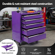 Giantz 5 Drawer Tool Chest Trolley Cabinet Toolbox Heavy Duty Garage Storage Organiser Purple TB-5DR-ROLL-PUR