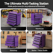 Giantz 5 Drawer Tool Chest Trolley Cabinet Toolbox Heavy Duty Garage Storage Organiser Purple TB-5DR-ROLL-PUR