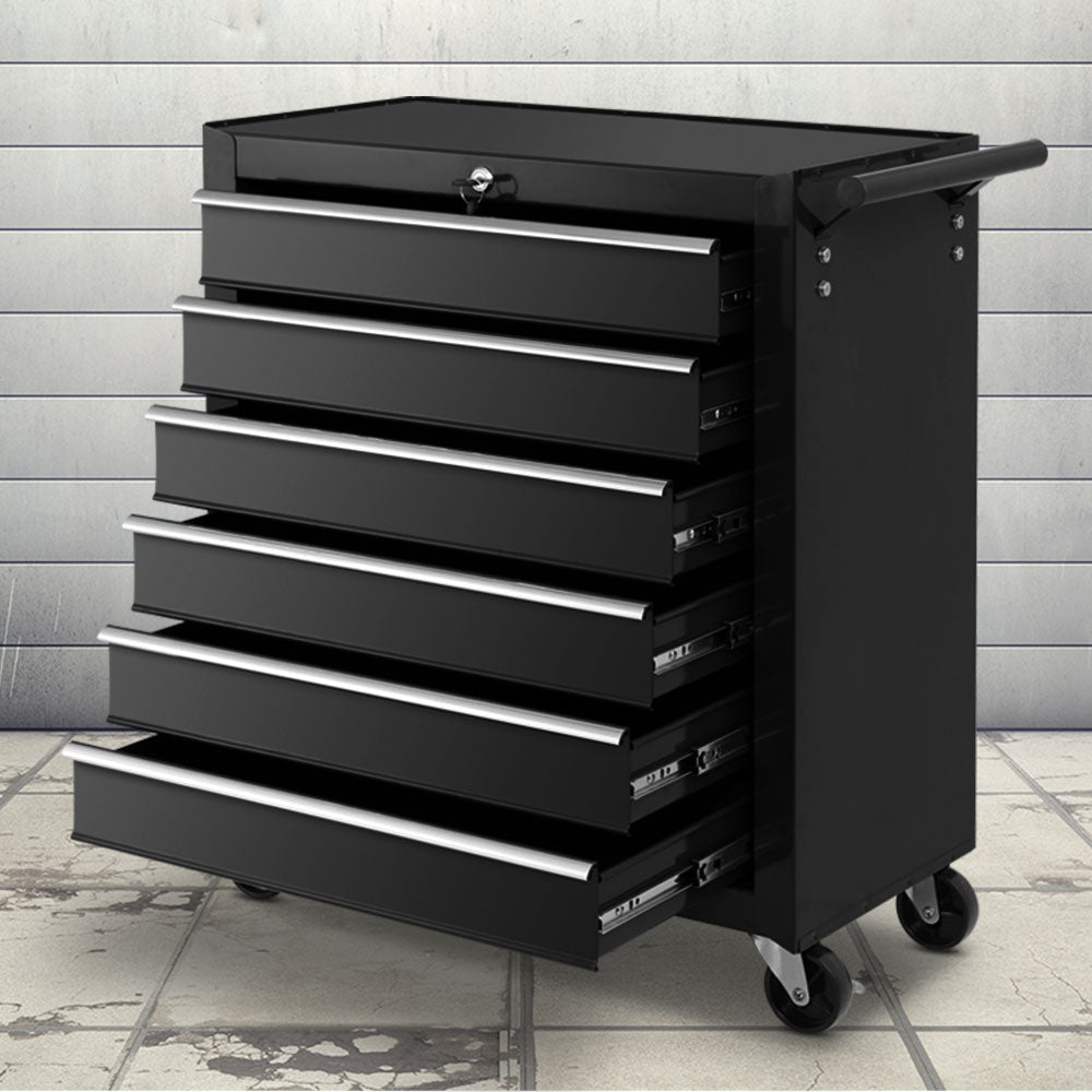 Giantz 6 Drawer Tool Box Cabinet Chest Trolley Cart Garage Toolbox Storage TB-6DR-ROLL-BK