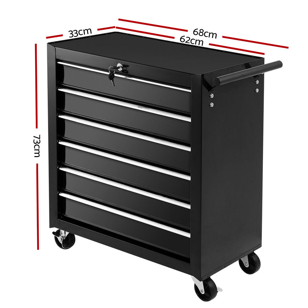 Giantz 6 Drawer Tool Box Cabinet Chest Trolley Cart Garage Toolbox Storage TB-6DR-ROLL-BK
