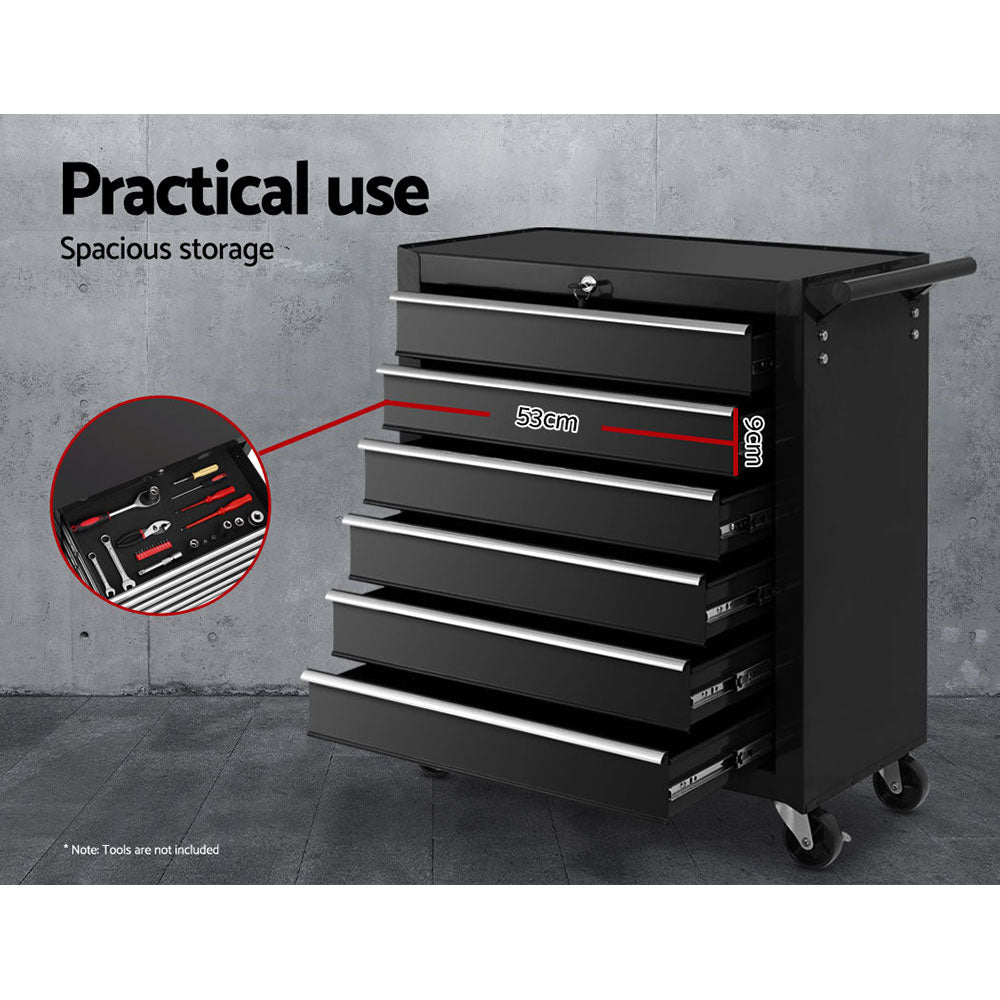 Giantz 6 Drawer Tool Box Cabinet Chest Trolley Cart Garage Toolbox Storage TB-6DR-ROLL-BK