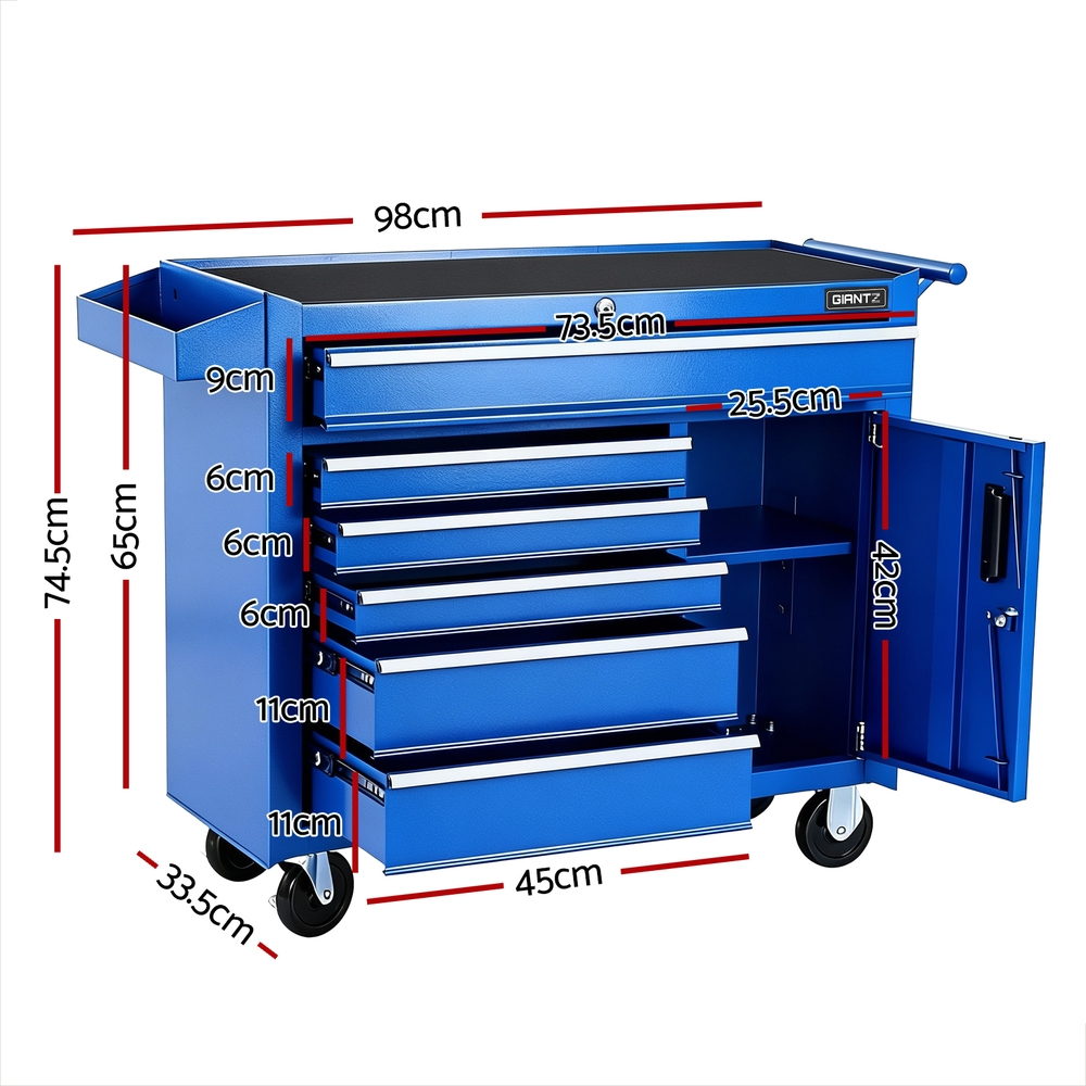 Giantz 6 Drawer Tool Chest Trolley Cabinet Cart Toolbox Storage Organiser Wheels TB-6DR-ROLL-CT-BL