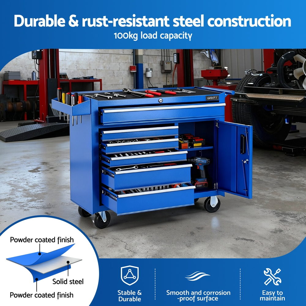 Giantz 6 Drawer Tool Chest Trolley Cabinet Cart Toolbox Storage Organiser Wheels TB-6DR-ROLL-CT-BL