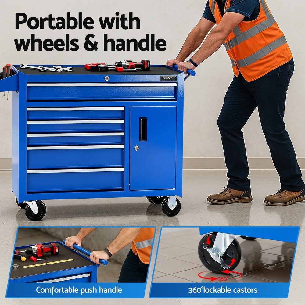 Giantz 6 Drawer Tool Chest Trolley Cabinet Cart Toolbox Storage Organiser Wheels TB-6DR-ROLL-CT-BL