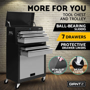 Giantz 7 Drawer Tool Box Cabinet Chest Trolley Toolbox Garage Storage Grey TB-7D-BKGY