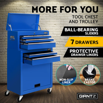 Giantz 7 Drawer Tool Box Cabinet Chest Trolley Toolbox Garage Storage Blue TB-7D-BL