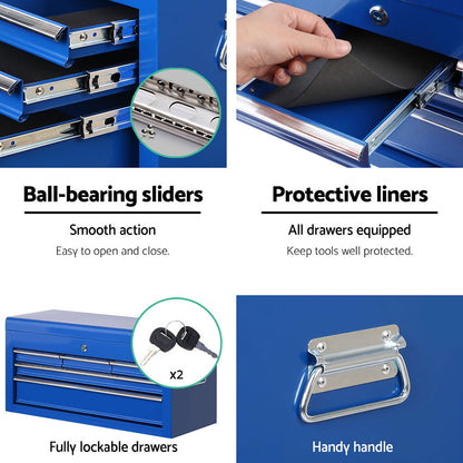 Giantz 7 Drawer Tool Box Cabinet Chest Trolley Toolbox Garage Storage Blue TB-7D-BL