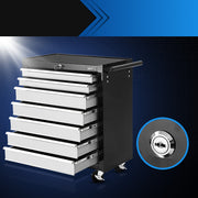 Giantz 7 Drawer Tool Box Cabinet Chest Trolley Storage Garage Toolbox Grey TB-7DR-RL-BKGY
